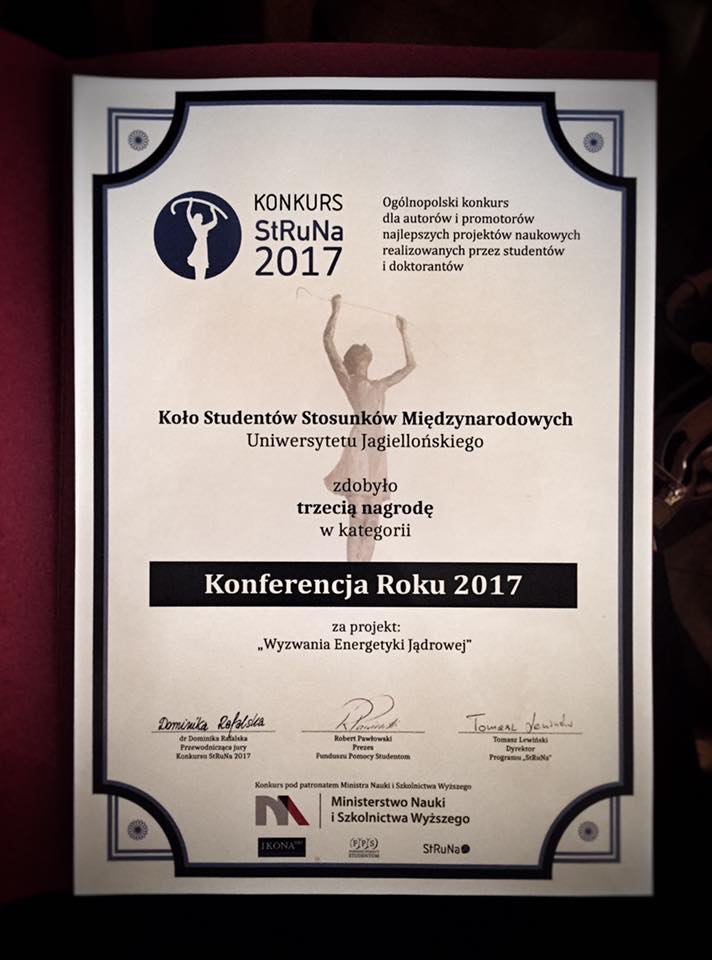Dyplom uzyskany w ramach Konkursu StRuNa 2017