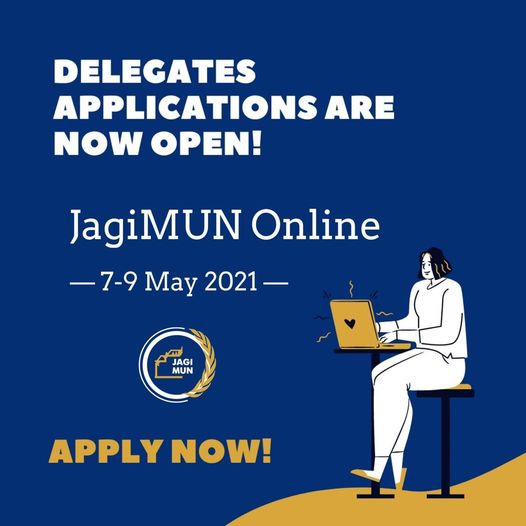 Grafika informująca o odbywaniu się JagiMUN Online między 7 a 9 maja 2021 roku