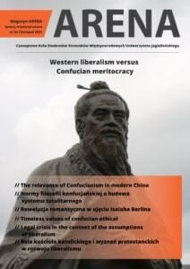 Okładka numeru „ARENA. Sprawy międzynarodowe”: Western liberalism versus Confucian meritocracy